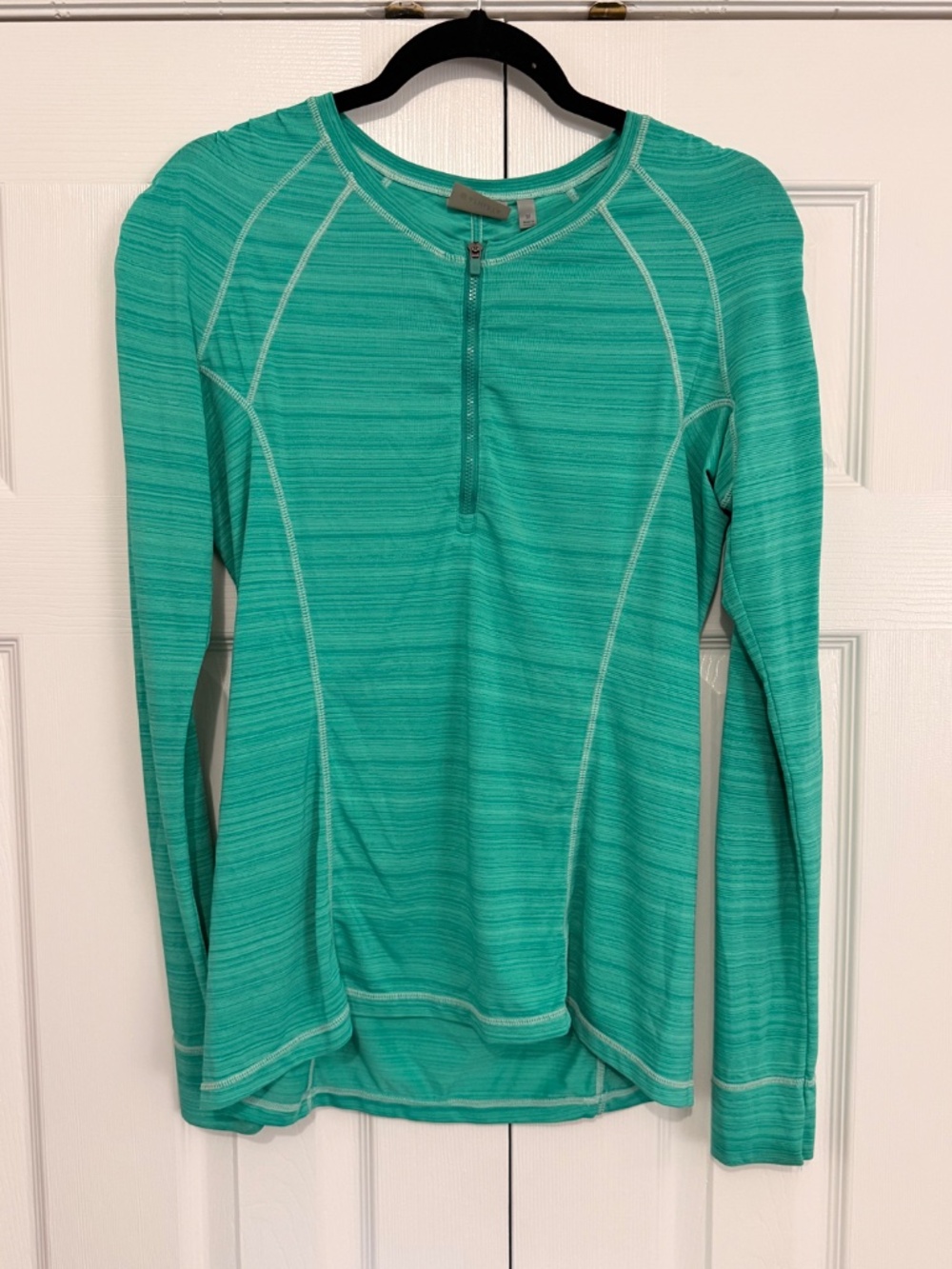 Athleta Green Micro Stripe Quarter Zip Pullover Size Medium - Picture 2 of 10